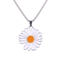 Silver chain necklace featuring a white and yellow daisy pendant on a white background - Daisy Flower Style