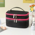 Beauty case a doppio strato in rete nera con cerniere rosa vivace e manico superiore - Nero