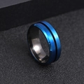 Gebürsteter blauer Edelstahl-Spinnerring mit schwarzer Rille und abgeschrägten Kanten - US 6 / Schwarz+Blau