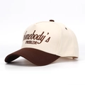 Two-tone beige and brown baseball cap with Somebody's Problem embroidery detail - Beige/Dark Brown