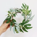 Detail of eucalyptus leaf candle ring with white pearls for wedding scene decoration - Eucalyptus Willow Leaf Pearl Candle Ring
