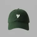Vintage dark green cotton baseball cap featuring a heart embroidery patch for women - 55-59CM / Dark Green