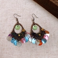Bohemian drop earrings with colorful beads and shell charms in antique bronze finish - Colorful Flower Shell Teardrop Ear Hook