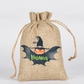 Halloween burlap drawstring bag featuring pumpkin and bat print on natural linen - 10*15cm / Black Bat