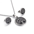 Vintage Tree of Life jewelry set with round stainless steel coin pendant and stud earrings - Vintage Tree Of Life (KS60416-K)