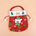 Christmas snowman candy bag with 3D doll decoration and drawstring closure - White Trim Red Print Snowman