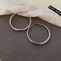 Detailed close-up of shiny silver hoop earrings on a textured grey and white background - Classic Polished (16#)