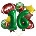 American Football 16. Geburtstag Ballon-Set mit grünen Zahlen und Football-Sternen - Rugby Doppelnummer 16