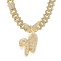 Golden hip hop Cuban link necklace with iced-out butterfly and letter W pendant - Gold Letter W
