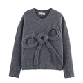 Maglione in maglia grigio scuro con grande fiocco 3D e bordi a costine su polsini e orlo - S / Grigio