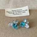 Silver needle stud earrings with blue and white square zircon and pearl accents - Silver Earring Post - Silver - Blue