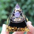 Orgone pyramid with amethyst ball, copper coil, and gold foil in transparent resin - YB22 Taurus [5cm]