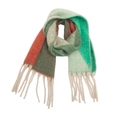 Detailed close-up of thick tassels on multi-colored oversized jacquard winter scarf - 05# Dark Green
