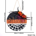 Halloween wooden welcome door wreath with black spiders, maple leaves, and 28cm diameter - Spider Web Welcome Sign