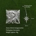 Set of 6 transparent acrylic 82mm octagonal star Christmas tree ornaments with silver cords - Eight-pointed Star / 82mm
