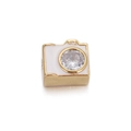 Gold-plated camera charm with white enamel and clear crystal for DIY jewelry making - Camera - White