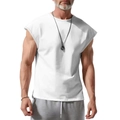 Detail view showing the muscle-fit silhouette and solid white fabric of the sleeveless T-shirt - S / White