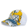 Yellow tropical floral mesh trucker hat with white breathable back for men and women - Adjustable / Yellow/Tropical Floral Print
