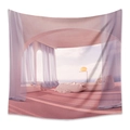 Dettaglio di un arazzo bohémien con vista su un balcone sul mare nei toni rosa e viola - Stile ZJ520-4 / 73X95CM Tessuto Spazzolato