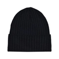 Detailed view of the black ribbed knit texture and fold-over cuff of the winter beanie - One Size / Black