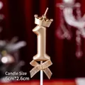 Golden number 1 birthday candle with crown and glitter bow decoration, 6cm size - Number Candle Crown Bow Champagne Color 1