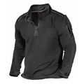 Men's outdoor black long sleeve polo shirt with half-zip collar and tactical sleeve pocket - Black