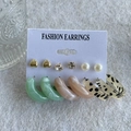6-pair earring set with gold hearts, pearls and marble resin hoops on card - KC Gold (6405)