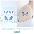 Glitter blue-purple butterfly tattoo stickers FG-030 with gradient shimmer effect - Blue-Purple Gradient Butterfly (FG-030)