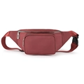 Detailed shot of burgundy nylon waist bag with metal zippers and adjustable strap - Red