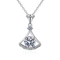 Exquisite silver necklace featuring a fan-shaped pendant with a round center stone - Xl-28 [with Cross Chain]