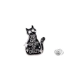 Black cat enamel brooch with 'ONE CAT SHORT OF CRAZY' text and butterfly clasp - Text Black Cat (CZ0495-1)