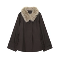 Parka imperméable pour femme avec col amovible en fausse fourrure et fermeture à boutons - XS / café