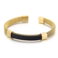 Minimalist gold mesh woven titanium steel open bracelet with black textured center detail - Gold (KB151061-KLHQ)