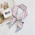 Polyester skinny scarf with red heart pattern and blue border on white fabric - 6x100cm / Red Heart