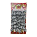 Set of 12 silver glitter Christmas tree bow decorations on festive packaging card - 12 Pieces/Pack (Card Pack) / Glitter Silver