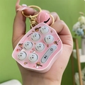 Pink mini whack-a-mole game keychain with bell and cartoon design handheld game console - Whack-a-mole Machine - Pink