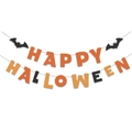 Klassisches Happy Halloween Papierbanner in Orange und Schwarz mit Fledermaus-Silhouetten - Happy Halloween Banner