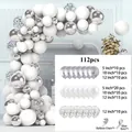 112pcs White and Silver Balloon Arch Kit with Chrome Silver and Confetti Balloons - Silver White Set 01