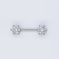 Silver stainless steel nipple ring with sparkling white zircon flower cluster design - No.3 White (Platinum Color)