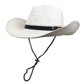 Chapeau de cowboy blanc en paille tressée avec ruban en cuir et mentonnière réglable - Blanc pur