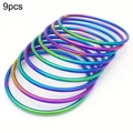 9-piece set of rainbow plated stainless steel bangles with colorful gradient finish - 9 Rings / 53mm (Inner Diameter) / Colorful