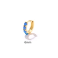Close-up of 6mm gold plated S925 silver hoop earrings featuring five blue round opal stones - Blue Opal-6mm