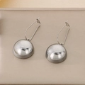 Detail view of silver hollow hemisphere earrings with polished stainless steel finish - Silver Hemisphere Long Hook Style (KE63192-Z) / 18mm