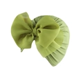 Light green baby turban hat featuring a large soft chiffon bow on ribbed knit fabric - Green