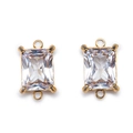 Rectangular gold stainless steel connectors with clear cubic zirconia for DIY jewelry - 9x7mm / Gold-Square-Clear