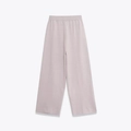 Detail of lavender knit wide leg trousers showing soft texture and elastic waistband - S / Apricot