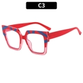 Rote quadratische Blaulichtfilter-Brille mit blauen Streifen-Akzenten, Modell C3 - C3-Roter Rahmen (Rot und Blau Gestreift)
