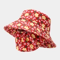 Detail view of red floral sun hat with wide brim and protective face neck cover - One Size / Red Floral (6#)