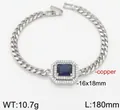 Versilbertes Kupfer-Armband im Cuban-Stil mit blauem quadratischem Edelstein und Zirkonia - Versilbert Königsblau