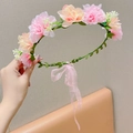 Pink floral fairy butterfly headband for girls with soft ribbons and silk petals - Flower Garland / Light Pink